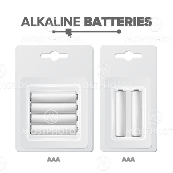 AAA Batteries Packed Vector. Alkaline Battery In Blister....