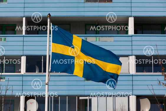 Bostadsområde med svenska flaggan