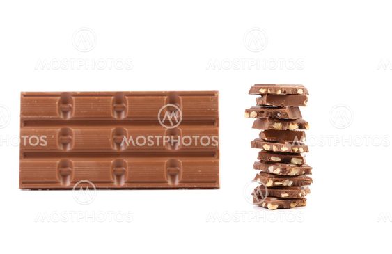 Tasty morsel of milk chocolate with nuts.
