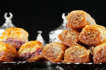 Traditional Turkish coffee and Turkish delight. creative...