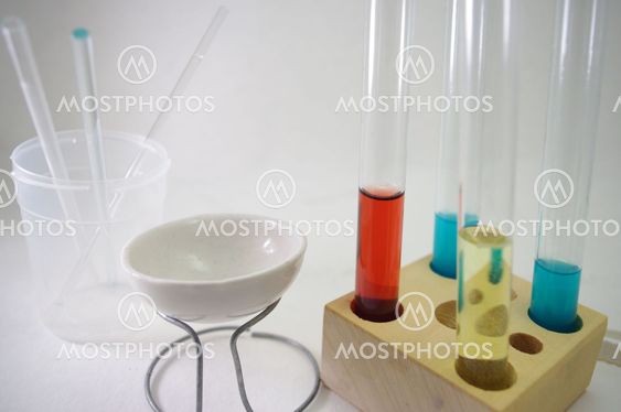 close up of chemistry laboratory equipment, test tubes