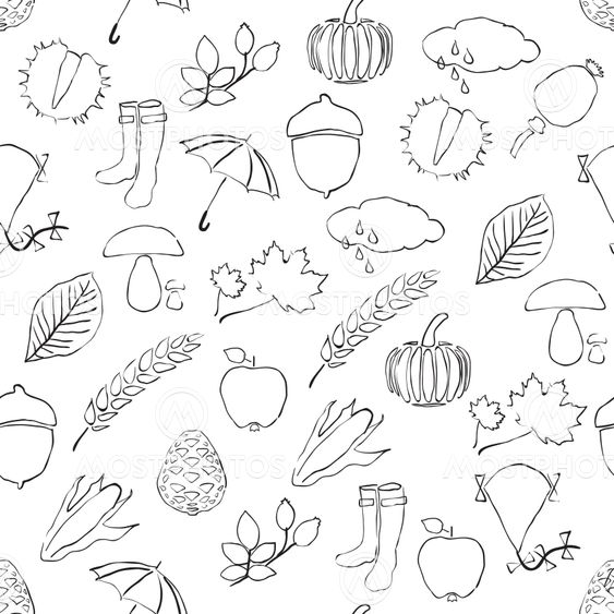 doodle seamless pattern with autumn pictures