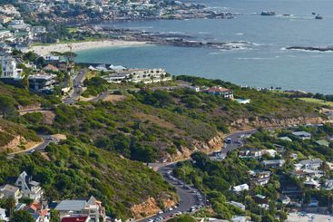 City banner, landscape and aerial view of sea for...