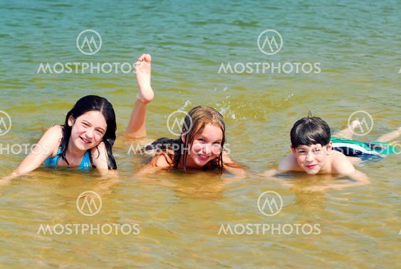 Children in a lake