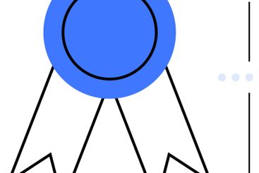 Blue award ribbon with health card symbol for...