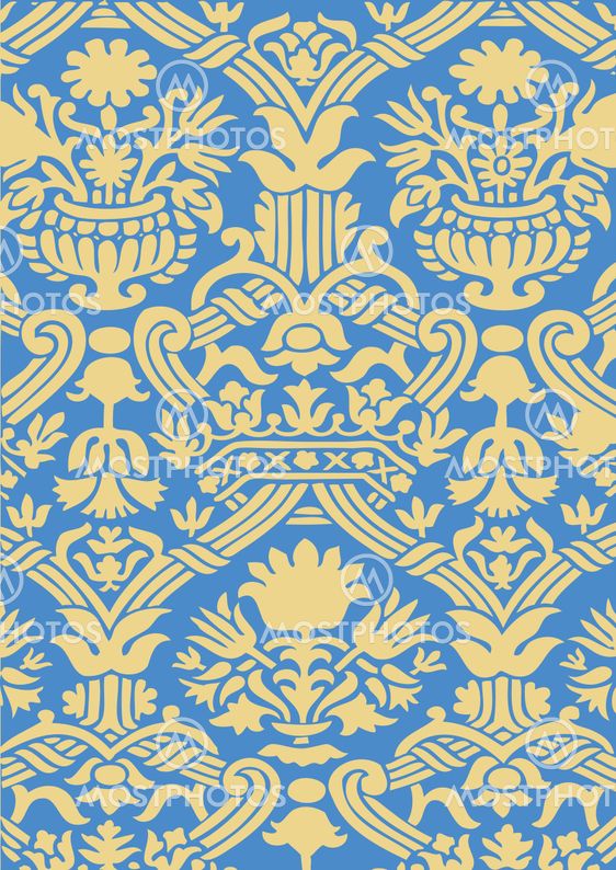 Blue and gold Seamless abstract hand-drawn floral pattern, vintage background. Seamless pattern can be used for wallpaper, pattern fills, web page background, surface textures, packaging, invitations
