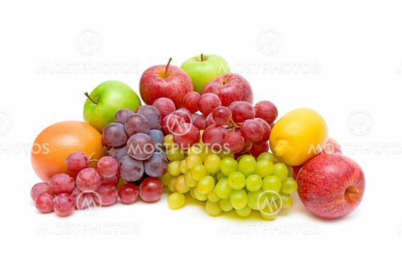 Still life af frugt på hvid baggrund