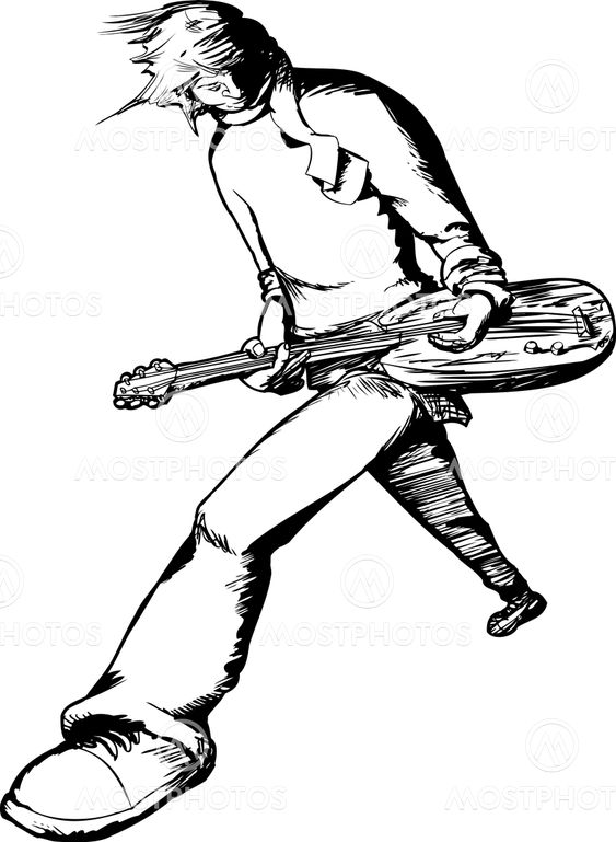 Single Electric Guitarist Outline
