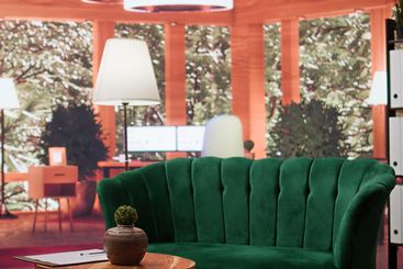 Empty luxurious psychotherapy cabinet decorated with...