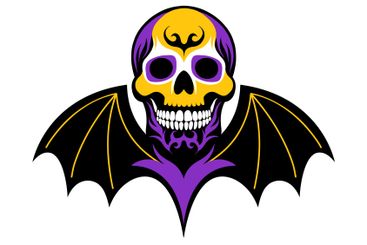 Multicoloured cheerful smiling skull with bat wings on...