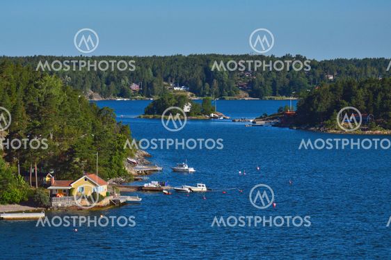 Swedish settlements on islets of Stockholm Archipelago in Baltic Sea, Sweden