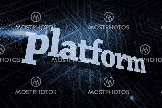 Platform against futuristic black and blue background