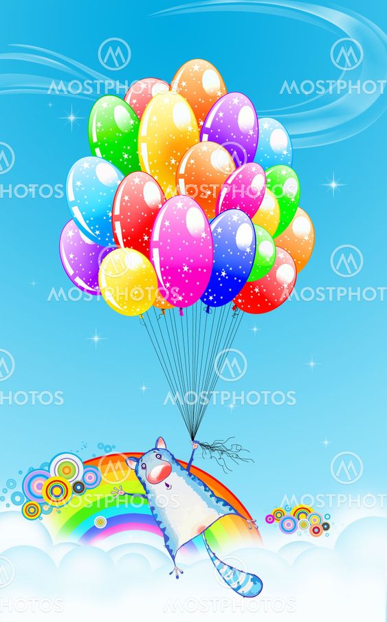Flying cat on a balloons