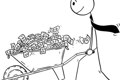 Cartoon of Man or Businessman or Politician Pushing...