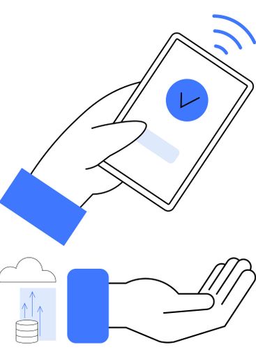 Hand holding smartphone with verification mark and cloud...