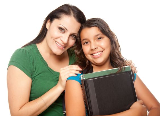 Hispanic Mother and Daughter Ready for School