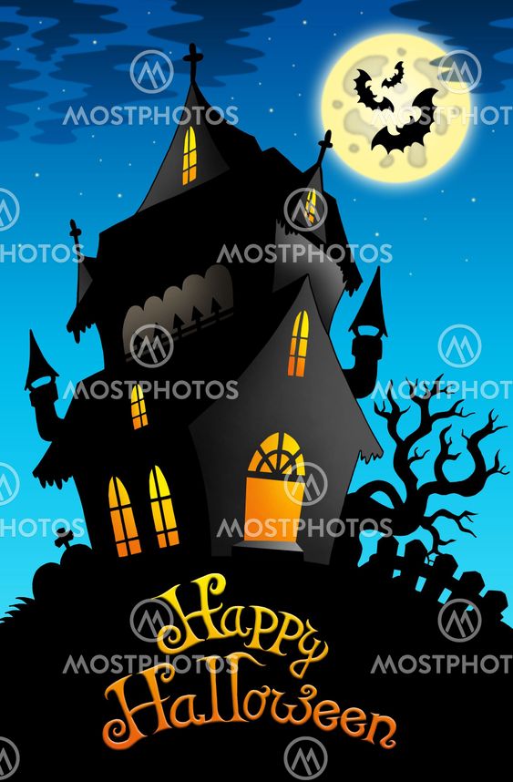 Happy Halloween sign with old house