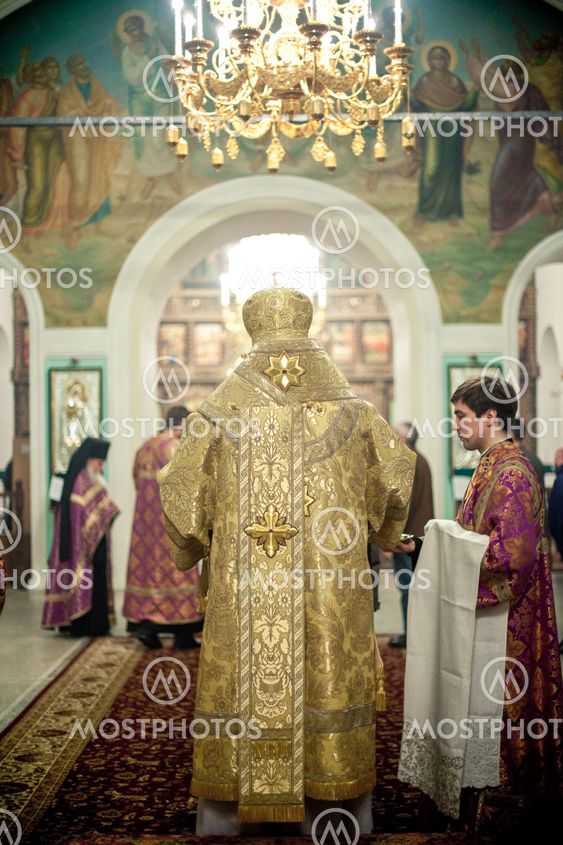 MOSCOW - MARCH 13: Orthodox liturgy with bishop Mercury in High Monastery of St Peter in Moscow on March 13, 2010 in Moscow