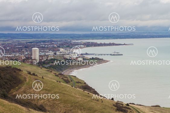 Eastbourne in distance on dull day.