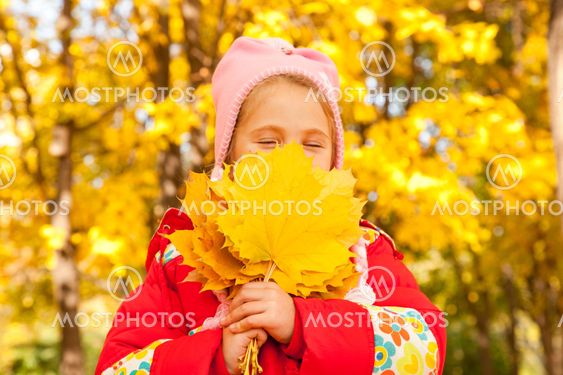 Child in autumn park.