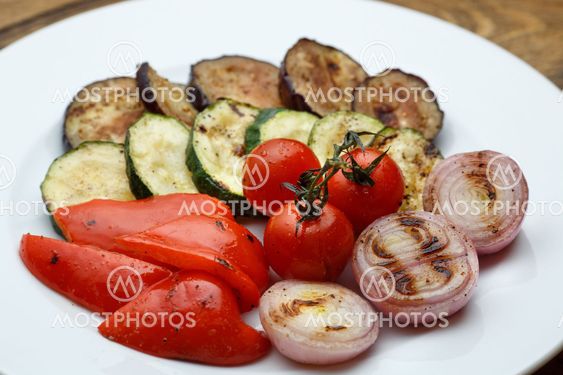 Grilled vegetables: tomatoes onion pepper eggplant