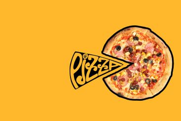 Pizza day, pizza with cuts on a yellow background