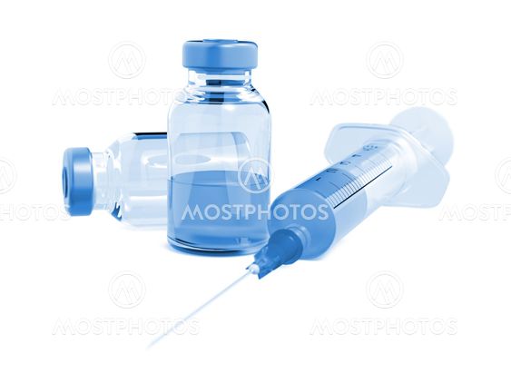 Medical Ampoules and Syringe Isolated on White.