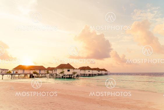 Beautiful tropical Maldives resort hotel and island with...