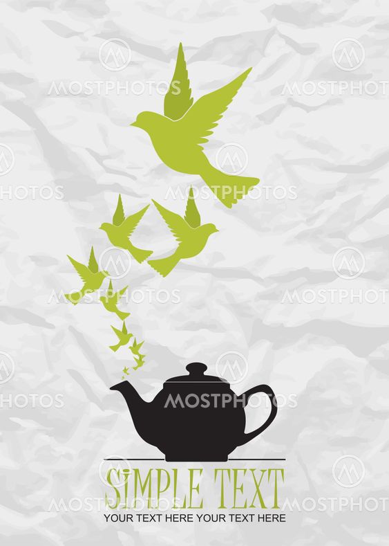 Abstract vector illustration of teapot and birds.