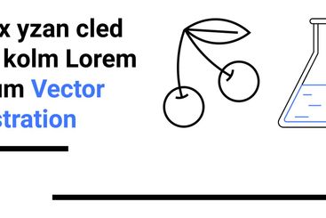 Cherry branch and laboratory flask with placeholder text...