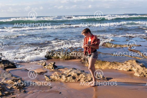 Girl Exploring Beach Ocean Reefs
