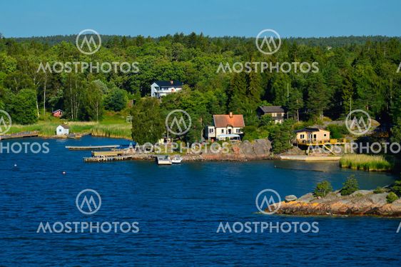 Swedish settlements on islets of Stockholm Archipelago in Baltic Sea, Sweden