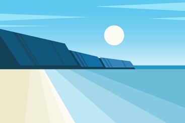 Blue seaside landscape vector illustration. Seaside with...
