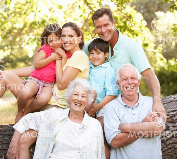 Portrait Of Extended Family Group In Park