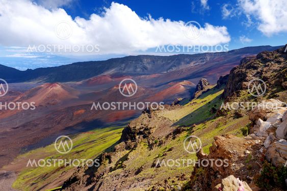 Stunning landscape of Haleakala volcano crater taken at...