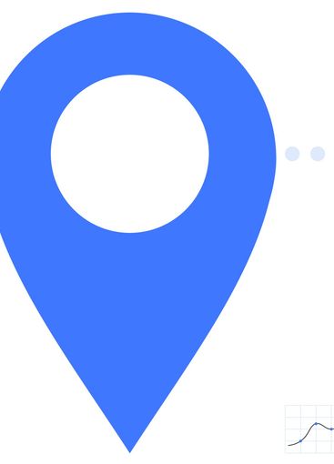 Blue location pin with data points and growth chart...