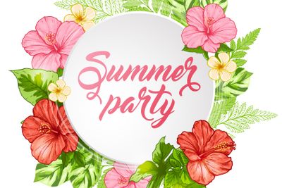 Summer banner with pink flowers