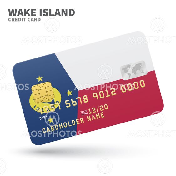 Credit card with Wake Island flag background for bank, presentations and business. Isolated on white