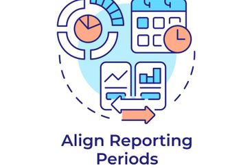 Aligning reporting periods multi color concept icon