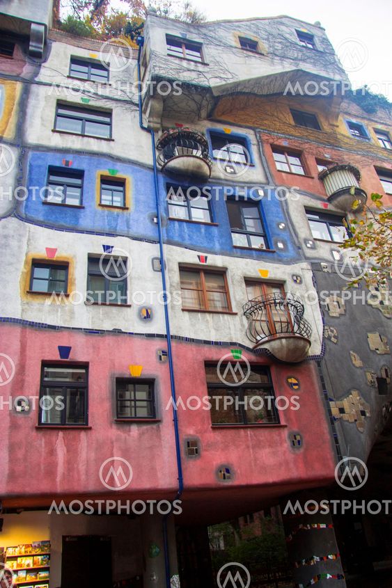 Colorful fassade of Hundertwasser house in Vienna Austria