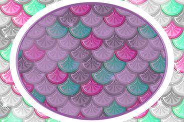Oval frame template on colourful fish scales background