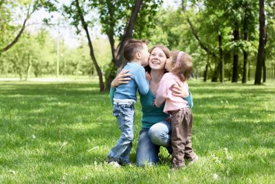 Portrait of mother and children in the park