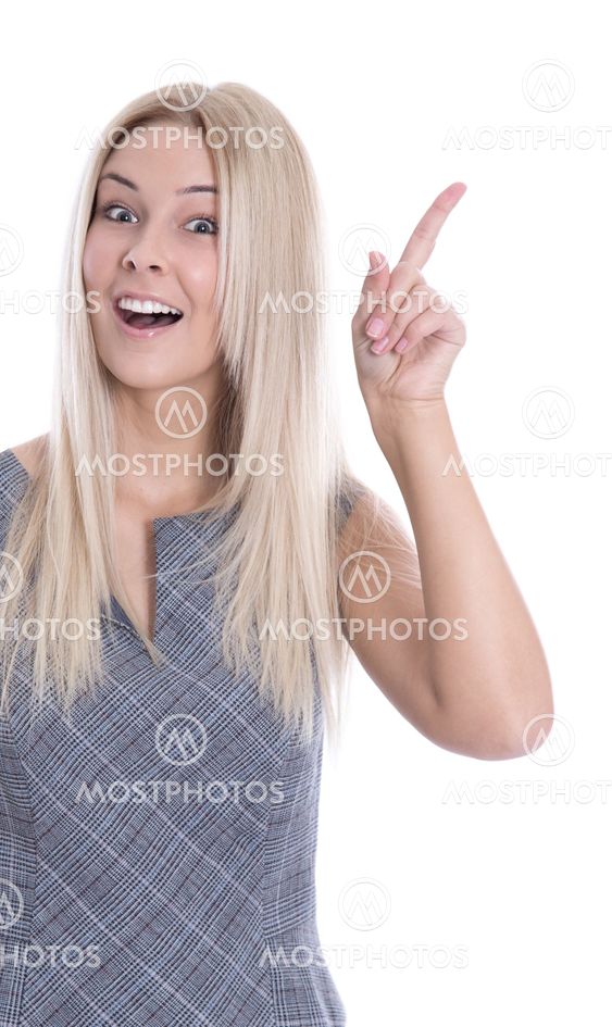 Portrait of isolated pretty woman with forefinger has an...