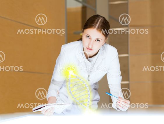 young woman doing research