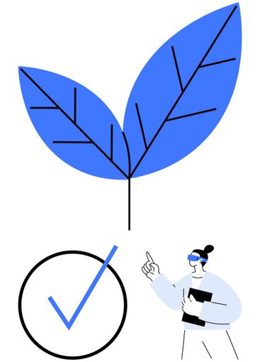 Sustainability Concept with Leaf Graphic, Checkmark, and...