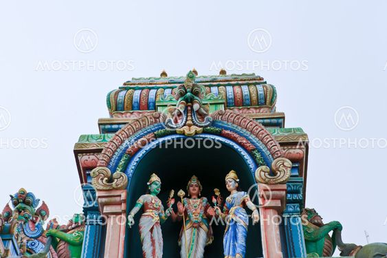 Close up of SRI ARULOLI THIRUMURUGAN Temple with blue sky , Penang Hill Malaysia
