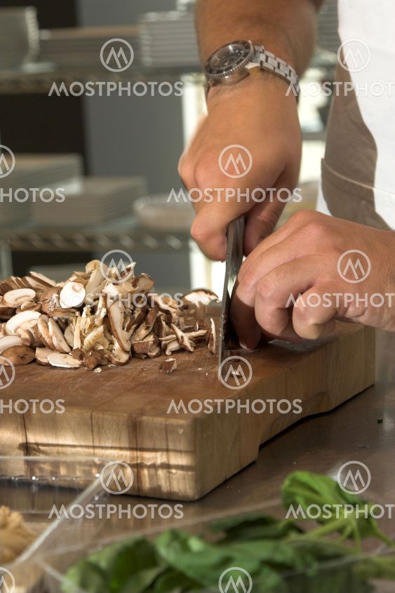 Chopping the mushrooms