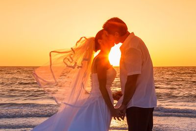 Bride and Groom Married Couple Sunset Beach Wedding...