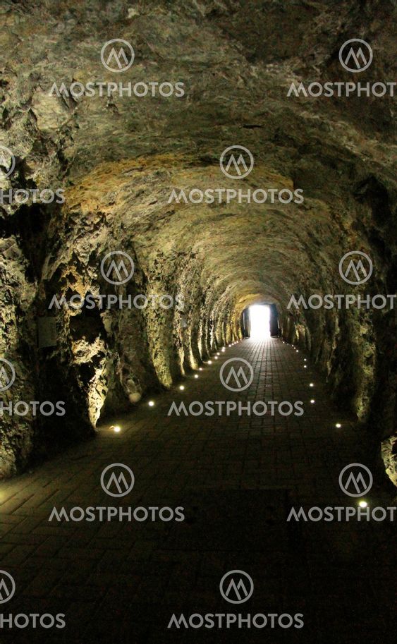 Tunnel inside Mashuk mountain to lake Proval,...