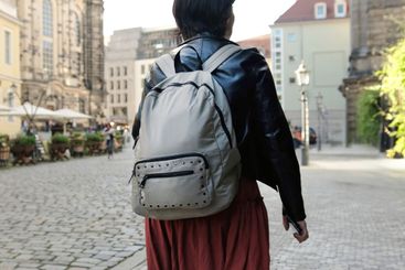 Tourist Girl Exploring Historical European City Area